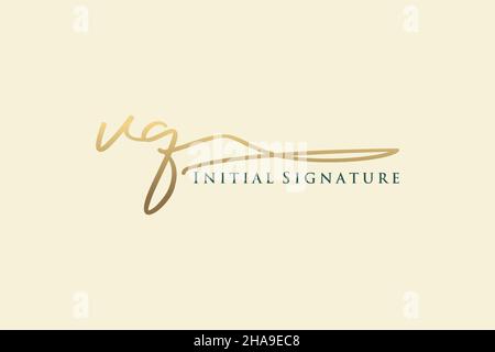 VQ Letter Signature Logo Template elegant design logo. Hand drawn Calligraphy lettering Vector illustration. Stock Vector
