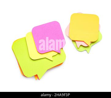 Colorful sticky notes in shape of speech bubble on white background Stock Photo