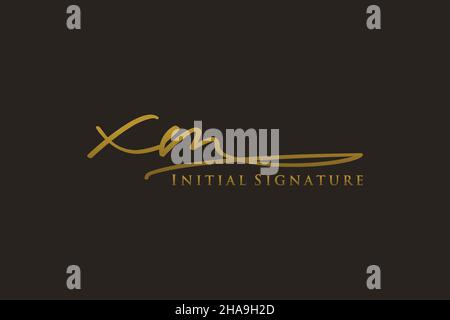 XM Letter Signature Logo Template elegant design logo. Hand drawn Calligraphy lettering Vector illustration. Stock Vector