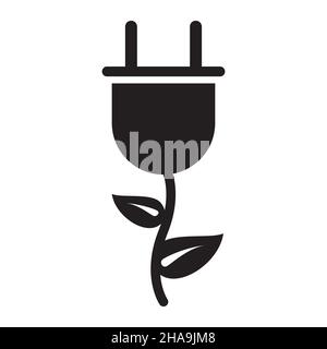 Electricity in the form of a wire with leaves icon in simple style on white background. Stock Vector