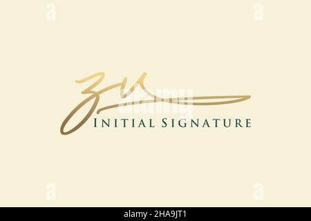 ZV Letter Signature Logo Template elegant design logo. Hand drawn Calligraphy lettering Vector illustration. Stock Vector