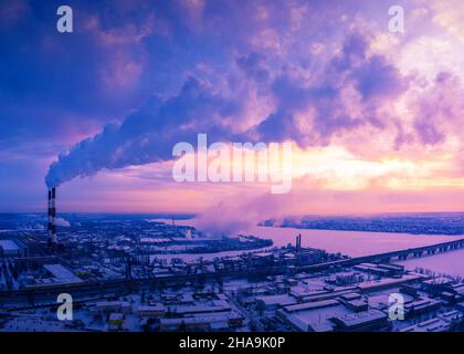 Harmful emissions into the atmosphere causing global warming. Stock Photo