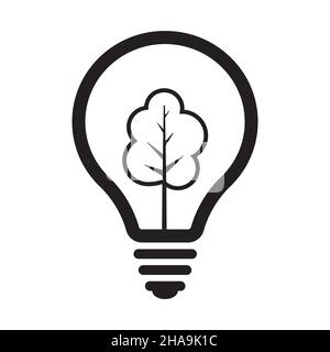 Light bulb with wood or ecological energy icon in simple style on white background. Stock Vector