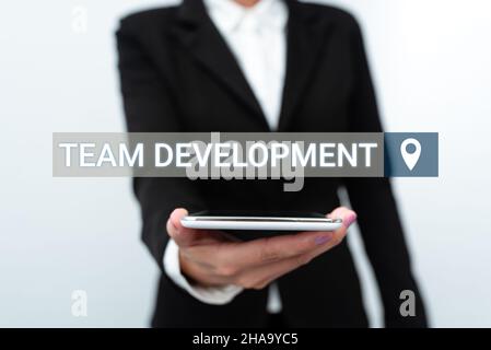 Text caption presenting Team Development. Concept meaning learn why and how small groups change over time with graphs Presenting New Technology Ideas Stock Photo