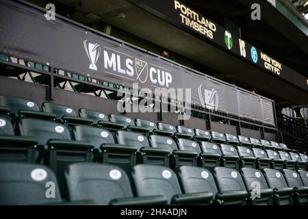 Portland, OR, USA. 11th Dec, 2021. Seats at Providence Park await fans before a game between the New York City FC and Portland Timbers in the 2021 MLS Cup hosted at Providence Park in Portland, OR. Sean Brown/CSM/Alamy Live News Stock Photo