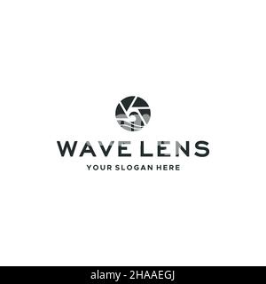 Minimalist WAVE LENS silhouette camera logo design Stock Vector
