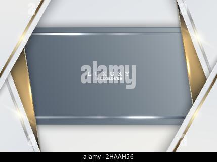 Abstract gray stripes geometric shapes with shiny golden and silver lines on white background template luxury style. Vector illustration Stock Vector