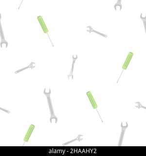 Pattern of sliding wrench, wrench and screwdriver. Cute color design. On a white background. Tools for any specialist. Flat vector illustration. Stock Vector
