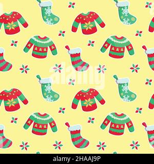Hand drawn festive Christmas and New Year celebration related seamless vector pattern. Stock Vector
