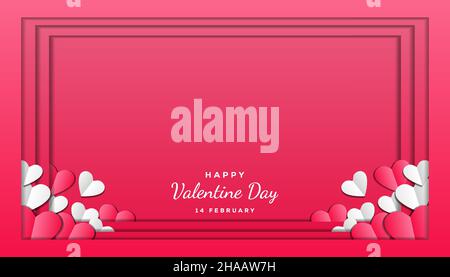 valentine background in paper art cut style with hearts and copy space. valentine illustration. vector valentine design Stock Vector