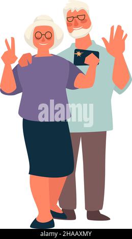 Senior people taking selfie, man and woman posing Stock Vector