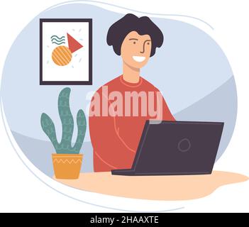 Working from home, freelancer by personal computer Stock Vector