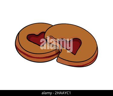 Linzer cookies in a heart shape with strawberry jam Stock Photo