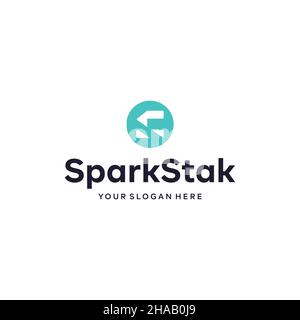 Minimalist flat letter mark SPARKSTAK logo design Stock Vector
