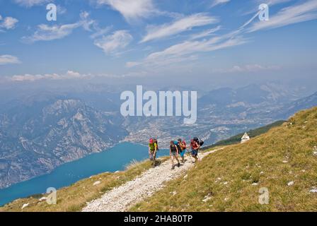 High alpine trekking tour around Monte Baldo and Lake Garda Stock Photo