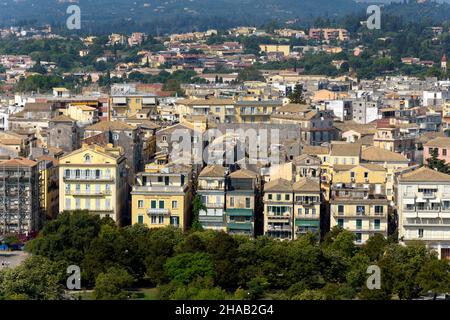 View of Corfu Old Town and Spianada Square from the Old Fortress, Greece Stock Photo