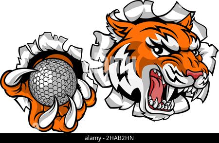 Tiger Golf Ball Player Animal Sports Mascot Stock Vector