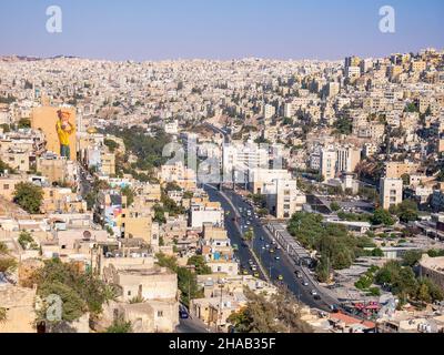 Amman, Jordan - 09.02.2021: Aerial view with the busy city of Amman, the capital of Jordan Stock Photo