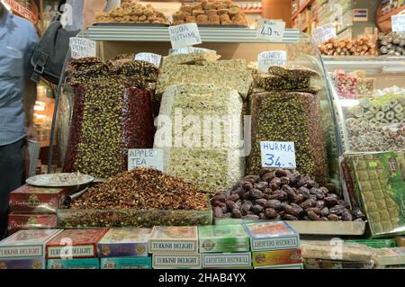 industry and economy of agriculture in Turkey turkish delight and nuts in Istanbul's Grand Bazaar Stock Photo