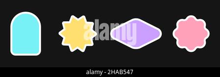 Set of 4 stickers and patches with copy space in retro pop style colorful pastel colors with a stroke. Simple isolated vector shapes for promo, packag Stock Vector