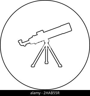 Telescope Science tool Education astronomy equipment icon in circle round black color vector illustration image outline contour line thin style simple Stock Vector