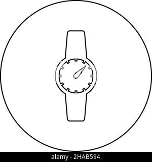 Hand clock icon in circle round black color vector illustration image outline contour line thin style simple Stock Vector