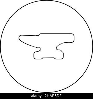 Anvil icon in circle round black color vector illustration image outline contour line thin style simple Stock Vector