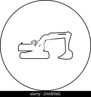 Excavator silhouette Special equipment Dusty digger Building machine icon in circle round black color vector illustration image outline contour line Stock Vector