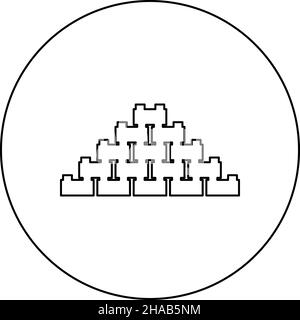 Pyramid of bricks icon in circle round black color vector illustration image outline contour line thin style simple Stock Vector