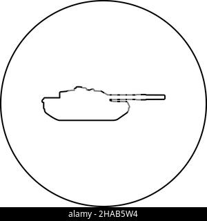 Tank Artillery Army machine Military silhouette World war icon in circle round black color vector illustration image outline contour line thin style Stock Vector