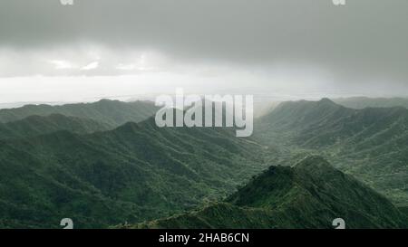 Mountain top views in Oahu. Moanalua Valley Trail in hawaii. High quality photo Stock Photo