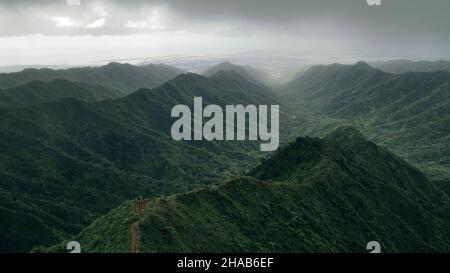 Mountain top views in Oahu. Moanalua Valley Trail in hawaii. High quality photo Stock Photo