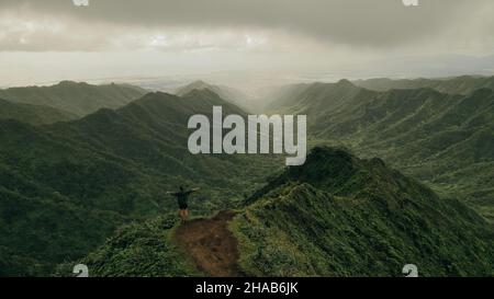 Mountain top views in Oahu. Moanalua Valley Trail in hawaii. High quality photo Stock Photo