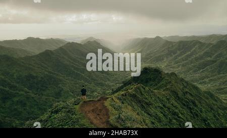 Mountain top views in Oahu. Moanalua Valley Trail in hawaii. High quality photo Stock Photo