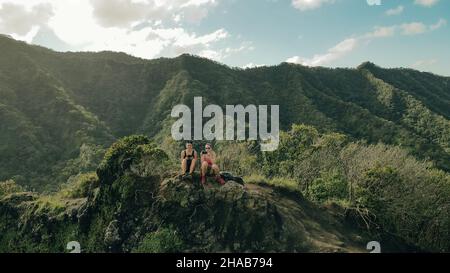 Mountain top views in Oahu. Moanalua Valley Trail in hawaii. High quality photo Stock Photo