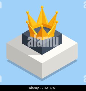 Isometric Golden Crown. Crowning Headdress for King and Queen. Emperor King Crown Stock Vector