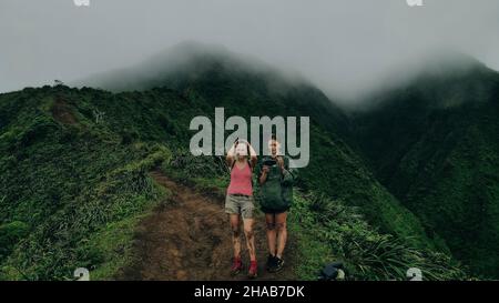 Mountain top views in Oahu. Moanalua Valley Trail in hawaii. High quality photo Stock Photo