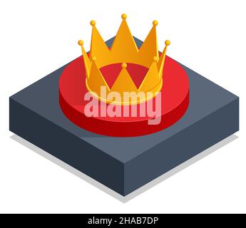 Isometric Golden Crown. Crowning Headdress for King and Queen. Emperor King Crown Stock Vector
