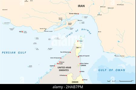 graphic vector map of Strait of Hormuz, Iran, Oman Stock Vector