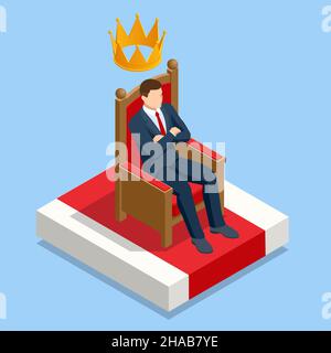 Isometric Golden Crown. Crowning Headdress for King and Queen. Emperor King Crown Stock Vector
