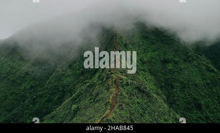 Mountain top views in Oahu. Moanalua Valley Trail in hawaii. High quality photo Stock Photo