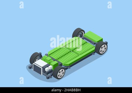 Isometric Electric car refueling. Power supply for electric car charging. Modern technology and environment care. Stock Vector