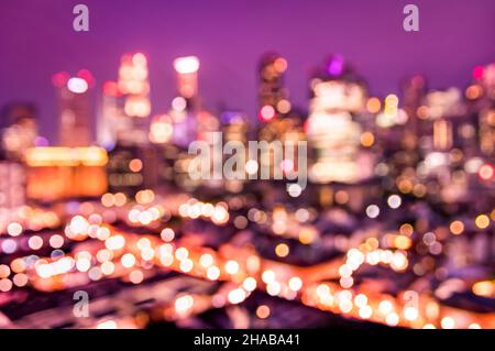 Bokeh filter of Singapore skyline from above during the blue hour - Asian modern city scape with spectacular nightscape panorama Stock Photo