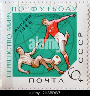 Cancelled postage stamp printed by Soviet Union, that shows World Cup Football Championship, 1966, England, circa 1966. Stock Photo