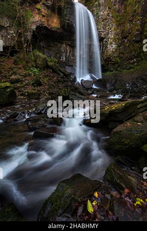 Melincourt waterfall, the second highest waterfall in South Wales is in Resolven, near Neath, UK Stock Photo