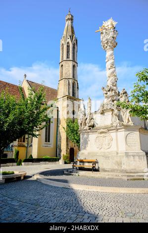 Goat The Blessed Mary Benedictine Church in Sopron on main square in Hungary on a sunny day Stock Photo