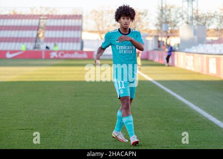 Seville, Spain. 11th Dec, 2021. Peter Gonzalez (11) of Real Madrid Castilla seen during the Primera RFEF match between Sevilla Atletico and Real Madrid Castilla at Jesus Navas Stadium in Seville. (Photo credit: Mario Diaz Rasero Credit: Gonzales Photo/Alamy Live News Stock Photo