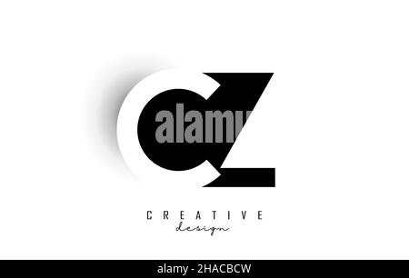 Letters CZ Logo with black and white negative space design. Letters C and Z with geometric typography. Creative Vector Illustration with letters. Stock Vector