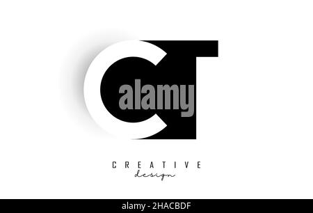 Letters CT Logo with black and white negative space design. Letters C and T with geometric typography. Creative Vector Illustration with letters. Stock Vector