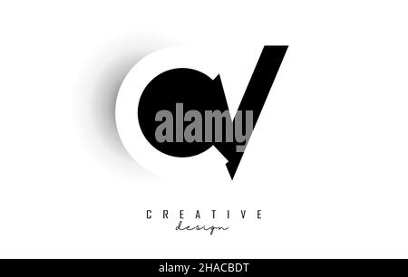 Letters CV Logo with black and white negative space design. Letters C and V with geometric typography. Creative Vector Illustration with letters. Stock Vector